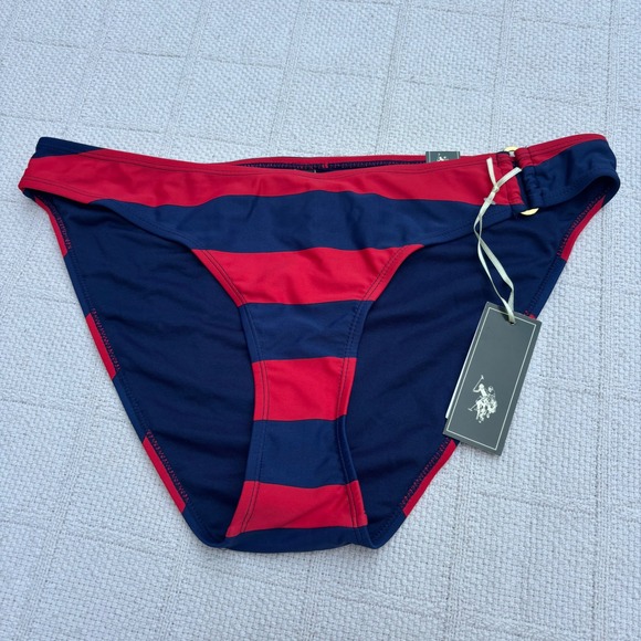 U.S. Polo Assn. Other - Women's XL Y2K US POLO ASSN Red Navy Blue Striped Gold O-Ring Bikini Bottoms NWT